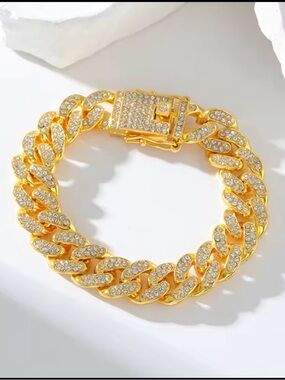 Gold Cubic Zirconia Cuban Link Bracelet - Women Jewelry